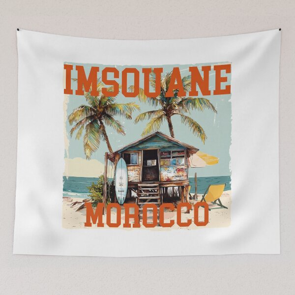 Item preview, Imsouane Morocco Surf Shack - Vintage Beach Surf Travel Art Print designed and sold by DesignArtist.ia.