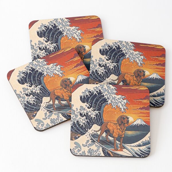 Item preview, Funny Redbone Coonhound Surfer Kanagawa Wave Japanese Sunset Vintage Mom Dad Kids designed and sold by FurryHavenPH.