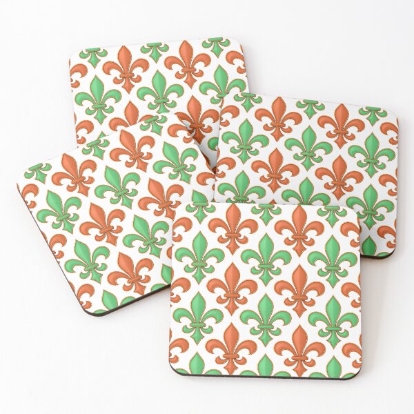 Item preview, White Orange Green Fleur-de-lis Design   designed and sold by PatternTitan.