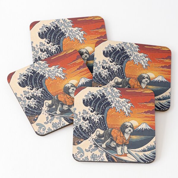 Item preview, Funny Sheepadoodle Surfer Kanagawa Wave Japanese Sunset Vintage Mom Dad Kids designed and sold by FurryHavenPH.