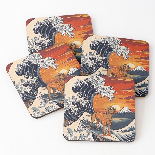 Item preview, Funny Vizsla Surfer Kanagawa Wave Japanese Sunset Vintage Mom Dad Kids designed and sold by FurryHavenPH.