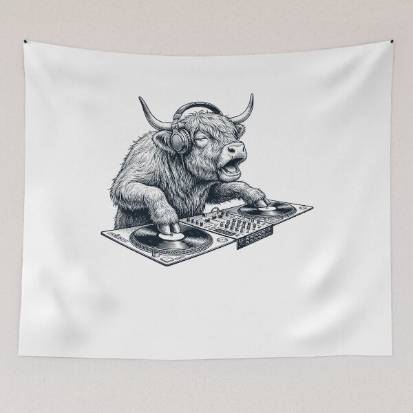 Item preview, Vintage Retro Highland Cow DJ Animal Music Lover designed and sold by TerryConnells.