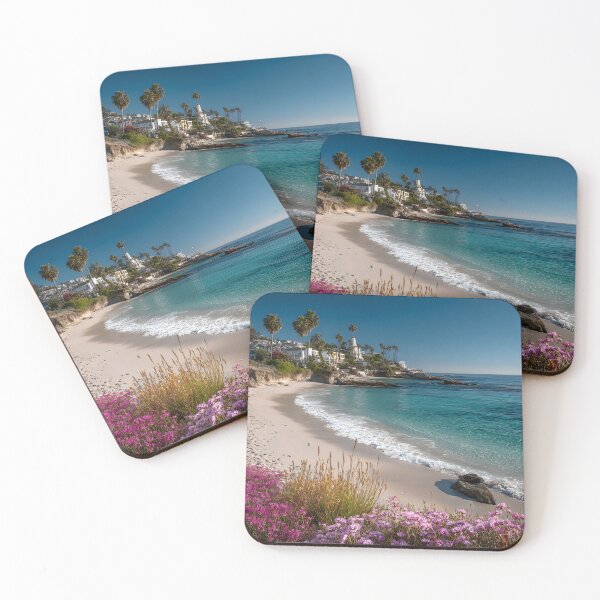 Item preview, Laguna Beach Turquoise Ocean Pink Flowers Coastal Vibes designed and sold by daila70.