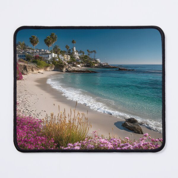 Item preview, Laguna Beach Turquoise Ocean Pink Flowers Coastal Vibes designed and sold by daila70.