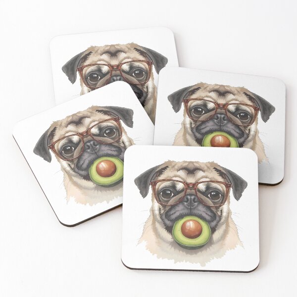 Item preview, Hipster Pug with Avocado Cute Dog in Glasses designed and sold by DOROTA-0909.