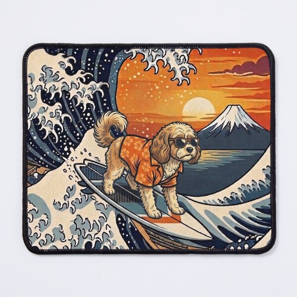 Item preview, Funny Cavapoo Surfer Kanagawa Wave Japanese Sunset Vintage Mom Dad Kids designed and sold by FurryHavenPH.