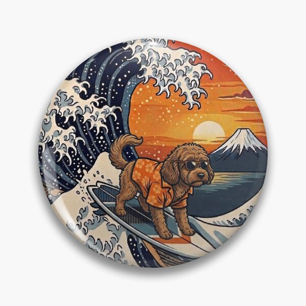 Item preview, Funny Cockapoo Surfer Kanagawa Wave Japanese Sunset Vintage Mom Dad Kids designed and sold by FurryHavenPH.