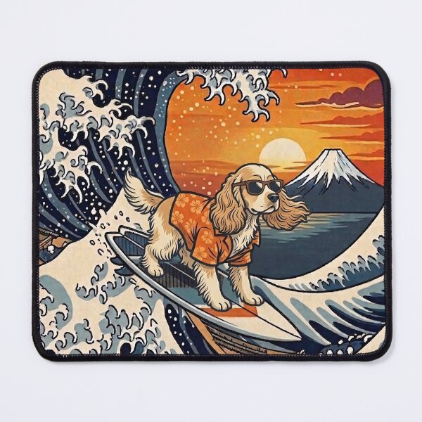 Item preview, Funny Cocker Spaniel Surfer Kanagawa Wave Japanese Sunset Vintage Mom Dad Kids designed and sold by FurryHavenPH.