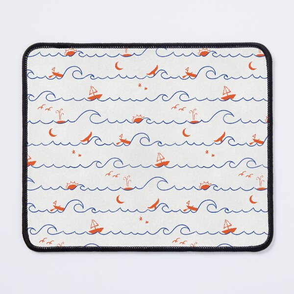 Item preview, Classic Nautical White Navy Orange Sun Boat Wave Beach Art designed and sold by studiomamabara.