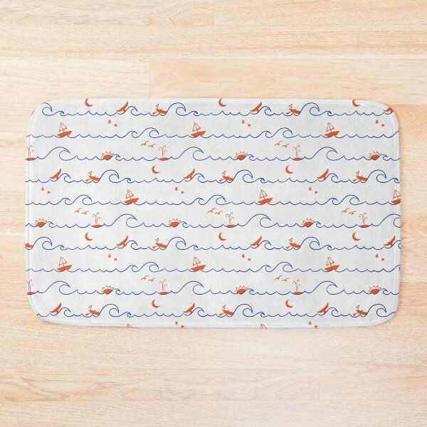 Item preview, Classic Nautical White Navy Orange Sun Boat Wave Beach Art designed and sold by studiomamabara.