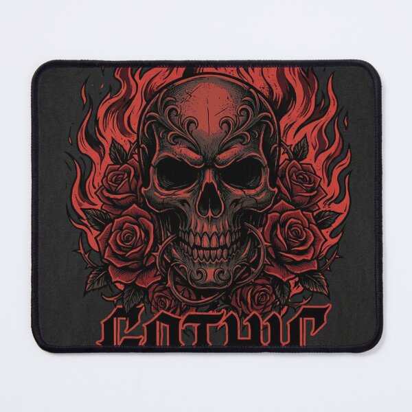 Item preview, Dark gothic skull with roses and flames, tattoo style illustration, bold lines, high contrast, black and red color palette, edgy streetwear design designed and sold by Goeagle.