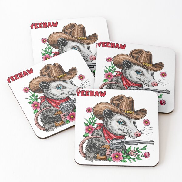 Item preview, Yeehaw Cowboy Opossum with Revolver and Pink Flowers designed and sold by TeeARTHY.