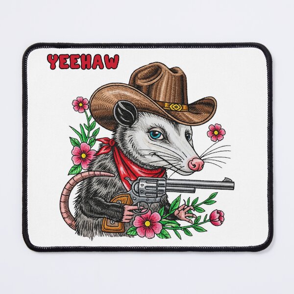 Item preview, Yeehaw Cowboy Opossum with Revolver and Pink Flowers designed and sold by TeeARTHY.