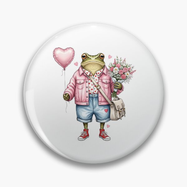 Item preview, Frog in Pink Jacket with Flowers and Balloon designed and sold by TeeARTHY.