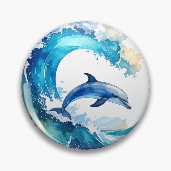 Artikelvorschau, Wellenreiter, Delfin mit Welle in Aquarell entworfen und verkauft von LiskoDesign.