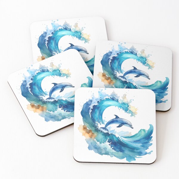 Artikelvorschau, Wellenreiter, Delfin mit Welle in Aquarell entworfen und verkauft von LiskoDesign.