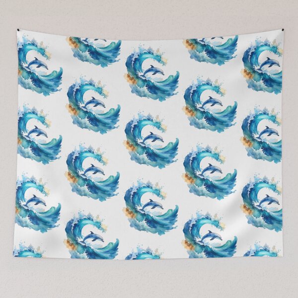 Item preview, Surfer, dolphin with wave in watercolor designed and sold by LiskoDesign.