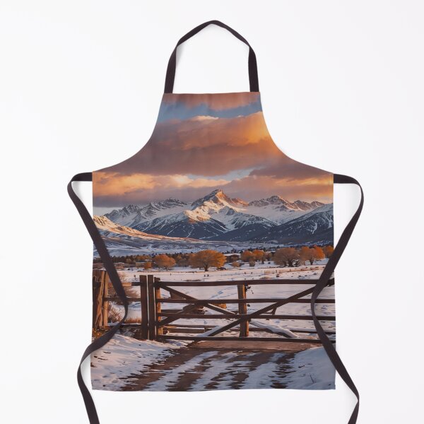 Item preview, Snowy Ranch Gate with Mountain Sunset Glow designed and sold by BeautifulVirtues.