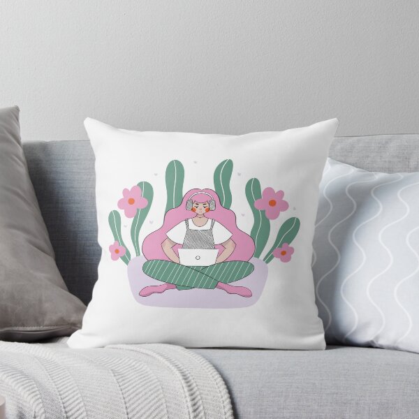 Item preview, Girl Laptop Headset Flowers Kawaii Illustration Cozy Work From Home Gift designed and sold by CLC54.