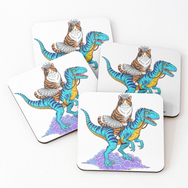 Item preview, Funny Cat Riding Blue Dinosaur Over Purple Clouds designed and sold by TeeARTHY.