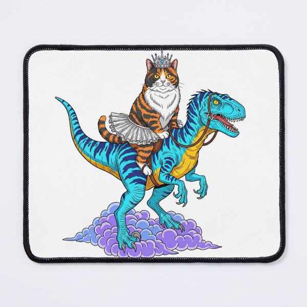Item preview, Funny Cat Riding Blue Dinosaur Over Purple Clouds designed and sold by TeeARTHY.