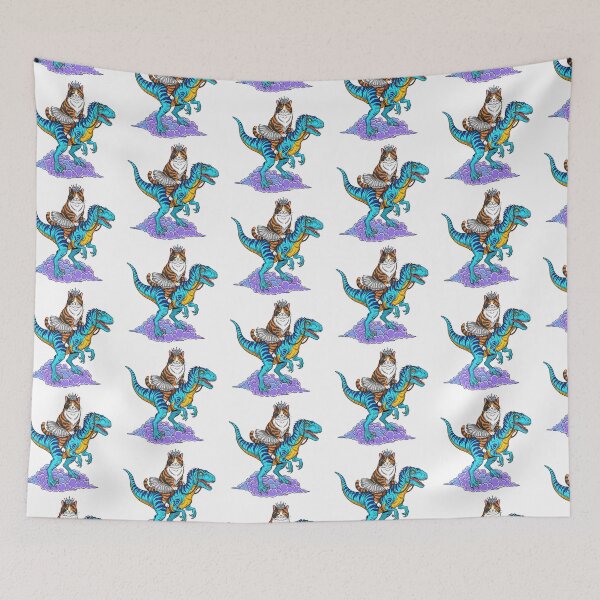 Item preview, Funny Cat Riding Blue Dinosaur Over Purple Clouds designed and sold by TeeARTHY.