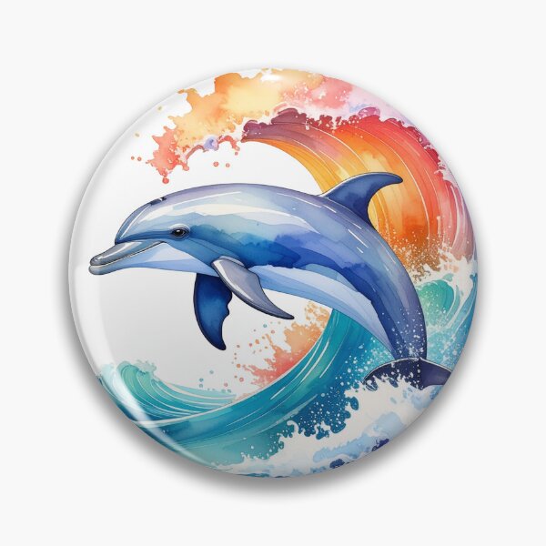 Artikelvorschau, Wellenreiter, Delfin mit Welle in Aquarellfarben entworfen und verkauft von LiskoDesign.