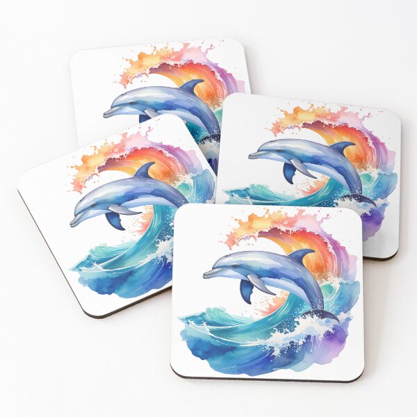 Artikelvorschau, Wellenreiter, Delfin mit Welle in Aquarellfarben entworfen und verkauft von LiskoDesign.