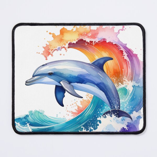 Artikelvorschau, Wellenreiter, Delfin mit Welle in Aquarellfarben entworfen und verkauft von LiskoDesign.