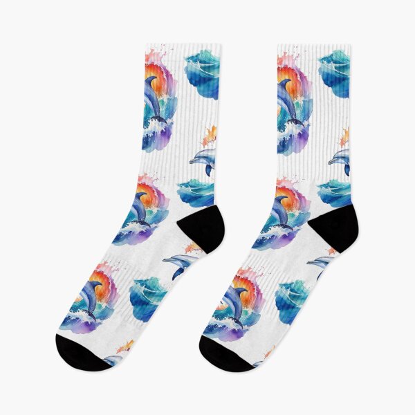 Artikelvorschau, Wellenreiter, Delfin mit Welle in Aquarellfarben entworfen und verkauft von LiskoDesign.