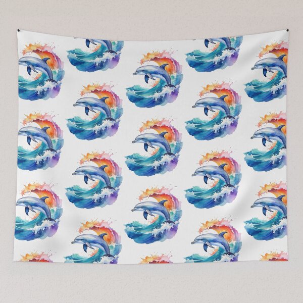 Item preview, Surfer, dolphin with wave in watercolor designed and sold by LiskoDesign.