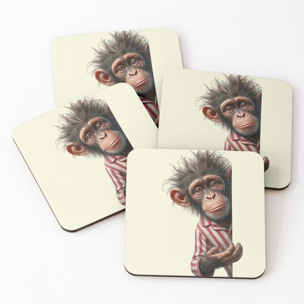 Item preview, Cute Chimp in Striped Pajamas Peeking from Page - Adorable Animal designed and sold by M.Store.