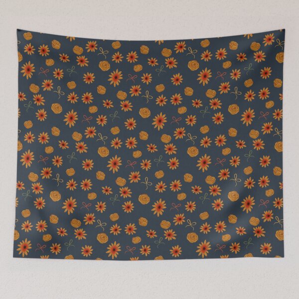 Aperçu de l'œuvre Motif Floral Minimaliste Fond Bleu créée et vendue par Eri Atelier.