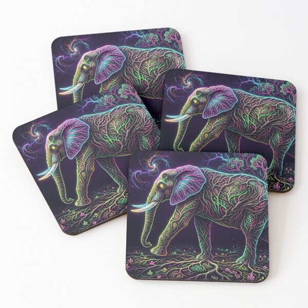 Item preview, Neon Cyberpunk Elephant Glowing Tree Roots Psychedelic Art designed and sold by Scoutic-Neon.