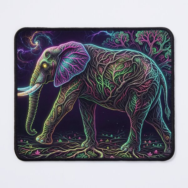 Item preview, Neon Cyberpunk Elephant Glowing Tree Roots Psychedelic Art designed and sold by Scoutic-Neon.