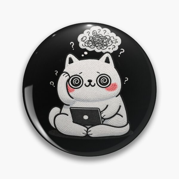 Item preview, Kawaii Overthinking Cat Embroidery Design, Cute Chubby Anime Anxiety Cat designed and sold by ColorSplash123.