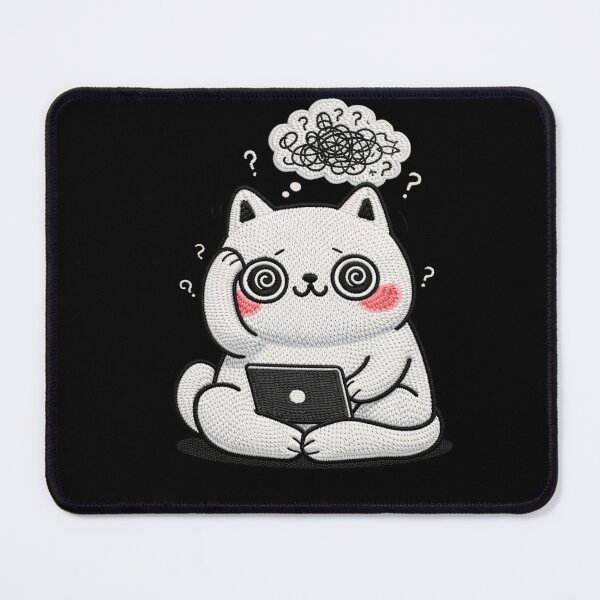 Item preview, Kawaii Overthinking Cat Embroidery Design, Cute Chubby Anime Anxiety Cat designed and sold by ColorSplash123.