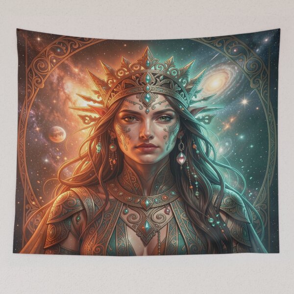 Item preview, Celestial Fantasy Queen Portrait with Ornamental Details and Cosmic Art Style designed and sold by FotoworldEdel.