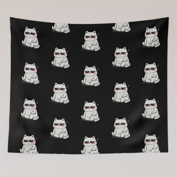 Item preview, Kawaii Cool Cat Embroidery Design, Cute Chubby Anime Sunglasses Cat designed and sold by ColorSplash123.