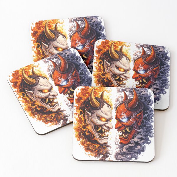 Item preview, Dual Oni Mask – Light and Dark Spirit designed and sold by RØNI AI.