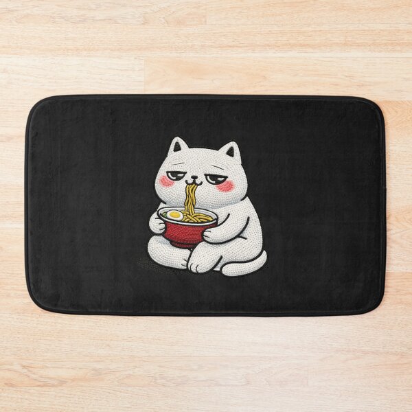 Item preview, Kawaii Midnight Noodles Cat Embroidery Design, Cute Chubby Anime Night Cat designed and sold by ColorSplash123.