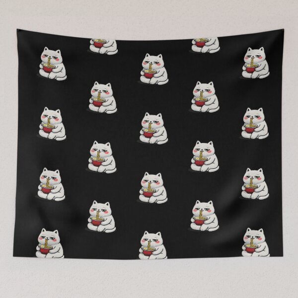 Item preview, Kawaii Midnight Noodles Cat Embroidery Design, Cute Chubby Anime Night Cat designed and sold by ColorSplash123.