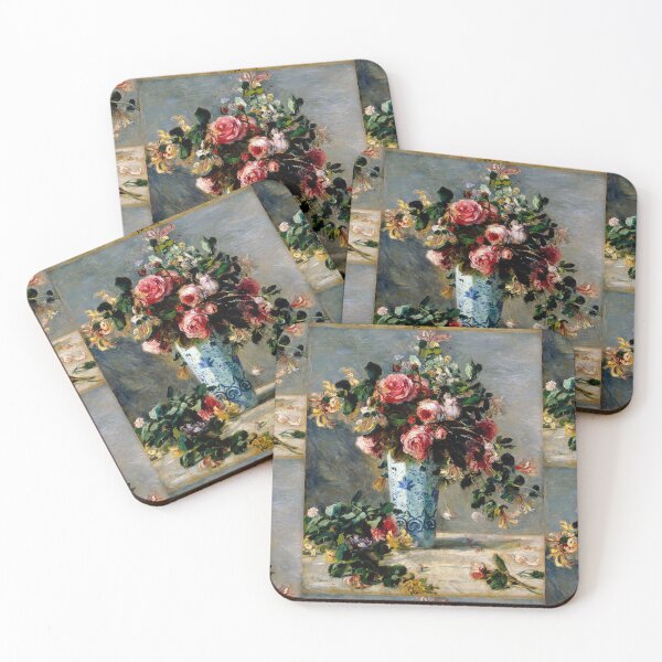 Item preview, Roses and Jasmine in a Delft Vase by Pierre-Auguste Renoir: Romantic Floral Poster designed and sold by artofuniverse.
