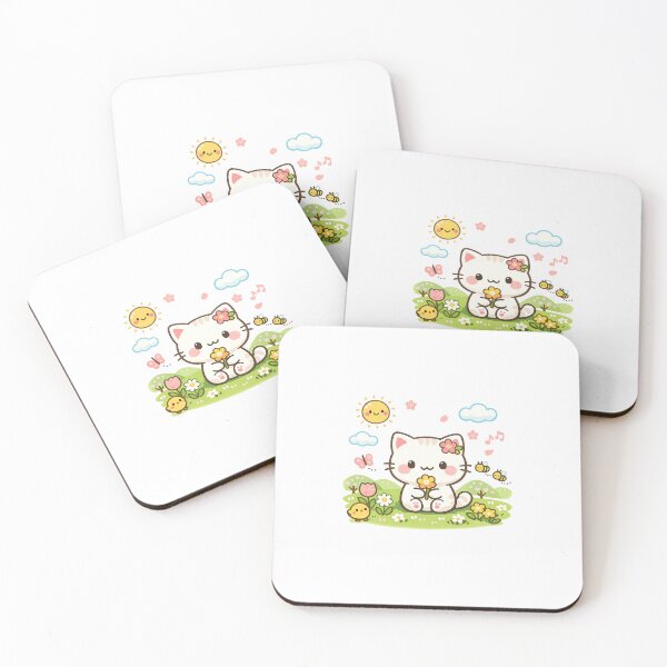 Artikelvorschau, Kawaii-Frühlingskatzenillustration – Niedliches, minimalistisches Blumenkätzchen-Design, Pastell-Ästhetik, bezaubernde Katzenkunst für T-Shirts und Aufkleber entworfen und verkauft von .onemoredesign..