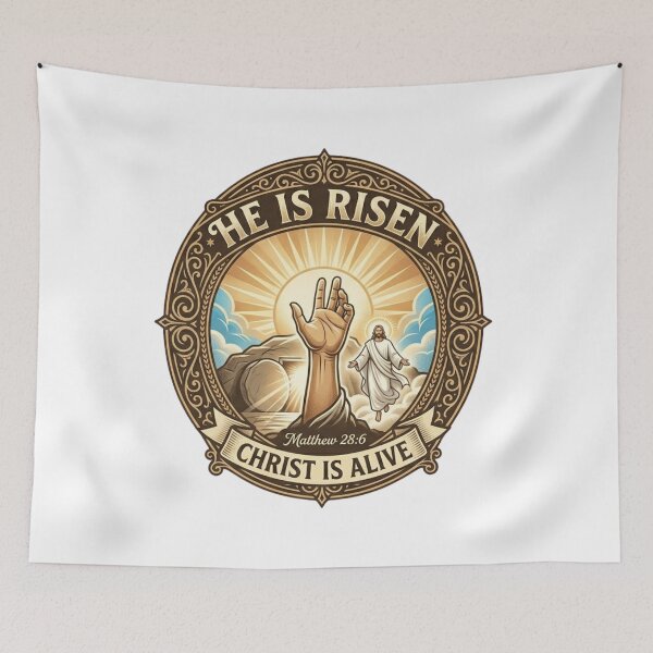 Item preview, Cute Cartoon Easter Resurrection He is Risen Christ is Alive Crest designed and sold by Wear Sculpt.