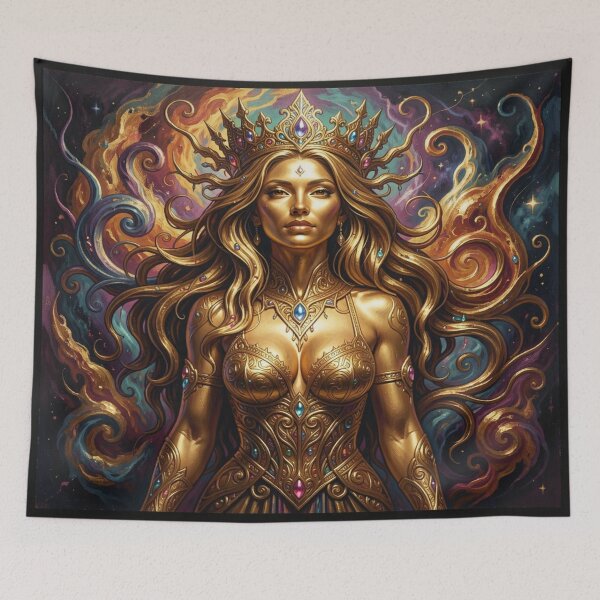 Item preview, Celestial Goddess Portrait with Ornamental Golden Armor and Cosmic Fantasy Energy designed and sold by FotoworldEdel.