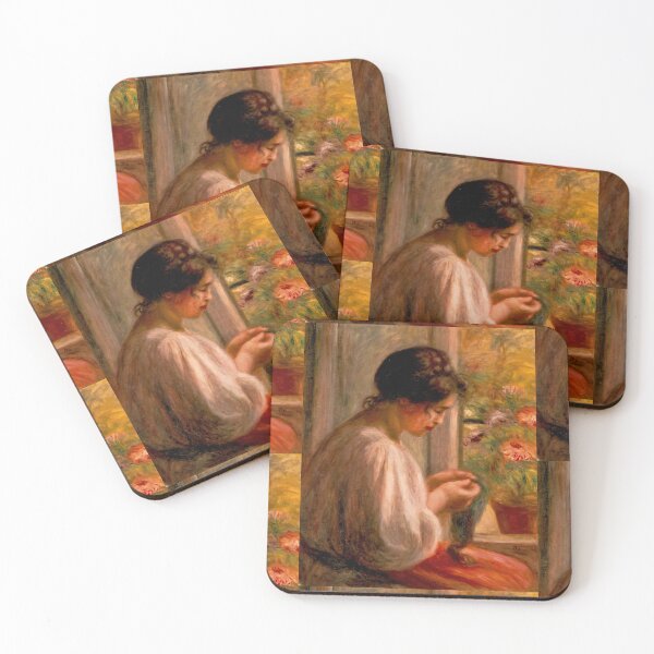 Item preview, Seamstress at Window by Pierre-Auguste Renoir: Cozy Impressionist Fine Art Poster designed and sold by artofuniverse.