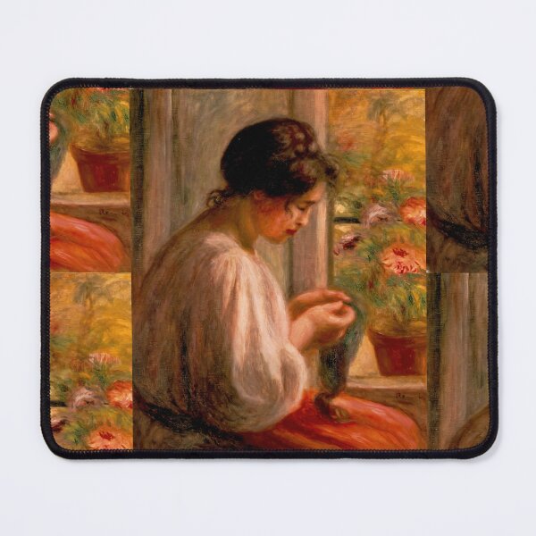Item preview, Seamstress at Window by Pierre-Auguste Renoir: Cozy Impressionist Fine Art Poster designed and sold by artofuniverse.