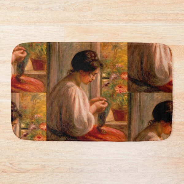 Item preview, Seamstress at Window by Pierre-Auguste Renoir: Cozy Impressionist Fine Art Poster designed and sold by artofuniverse.