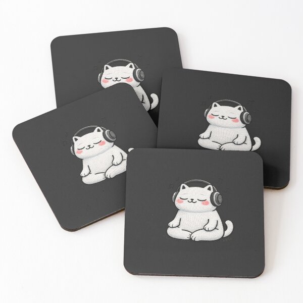 Item preview, Kawaii Music Escape Cat Embroidery Design, Cute Chubby Anime Chill Cat designed and sold by ColorSplash123.